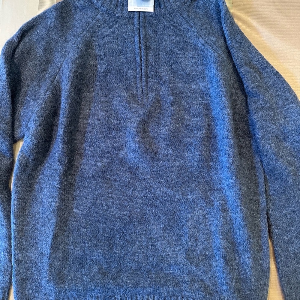 Blue Zip Up Sweater with Stand-Up Collar